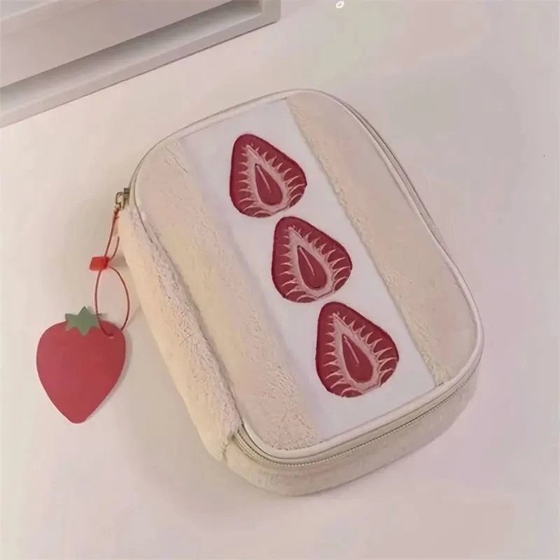 Bolsa de ferramentas cosméticas sanduíche de morango, grande capacidade, pincéis de maquiagem, batom, bolsa de armazenamento multifuncional, organizador comestic