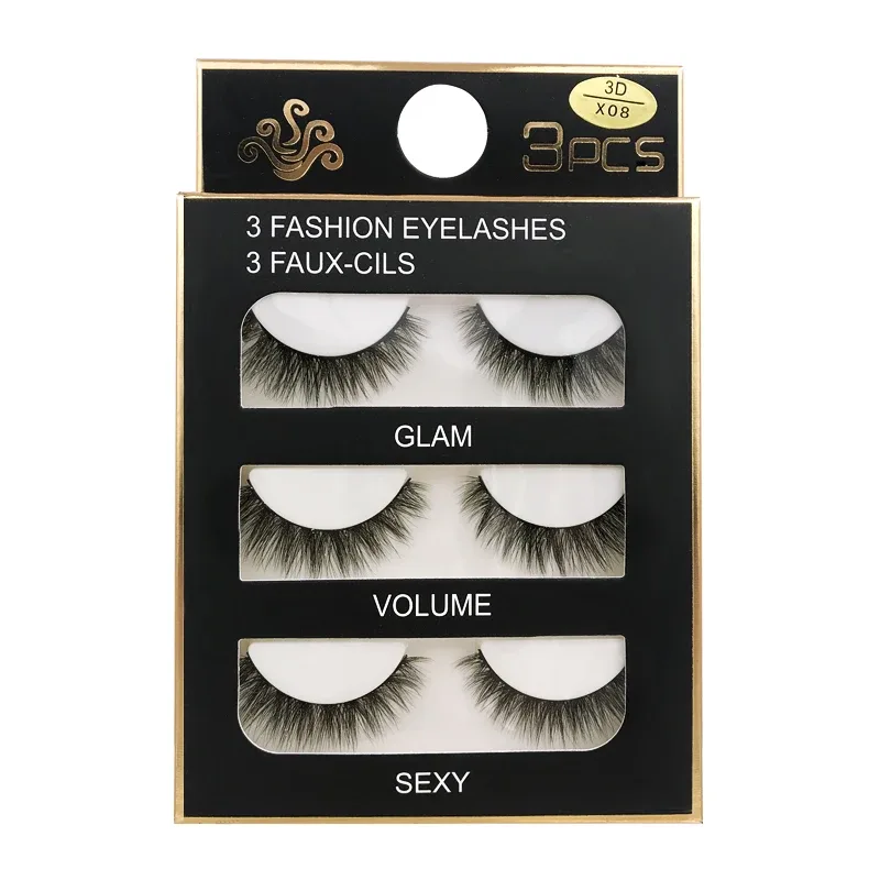 Falso cils 3 pares cílios postiços naturais longos 3d vison cílios macios macios finos feitos à mão cílios falsos ferramentas de maquiagem dos olhos