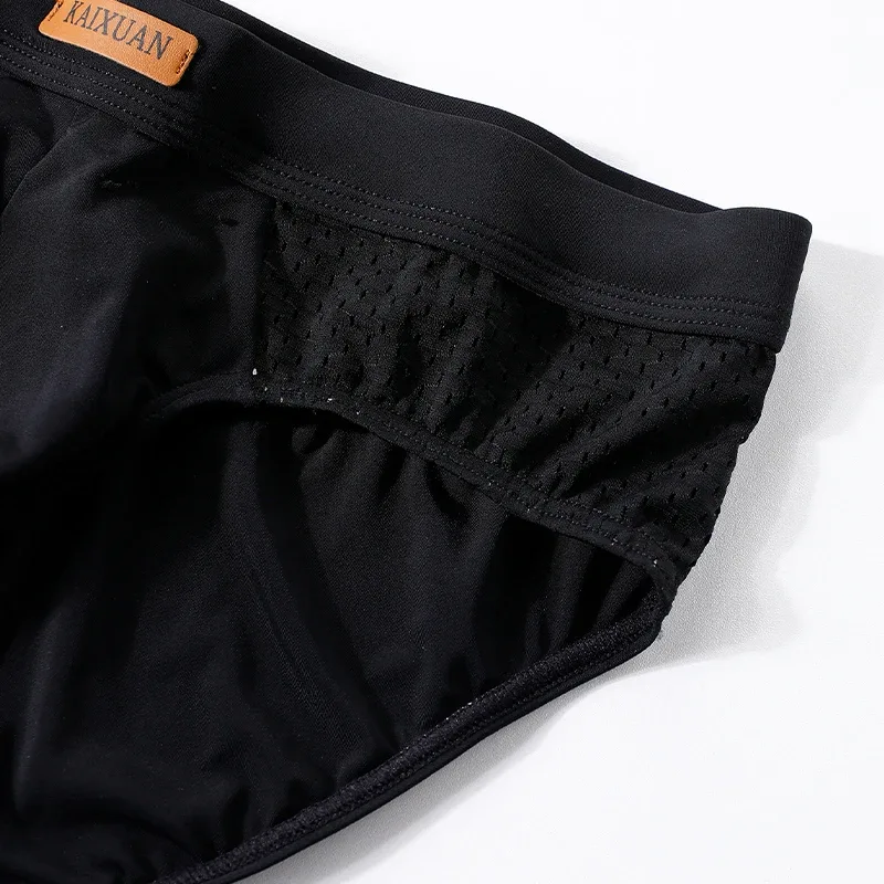 Cuecas masculinas de malha de seda gelo de verão, secagem rápida, bolsa em u, virilha separada, roupa íntima respirável, design triangular para conforto