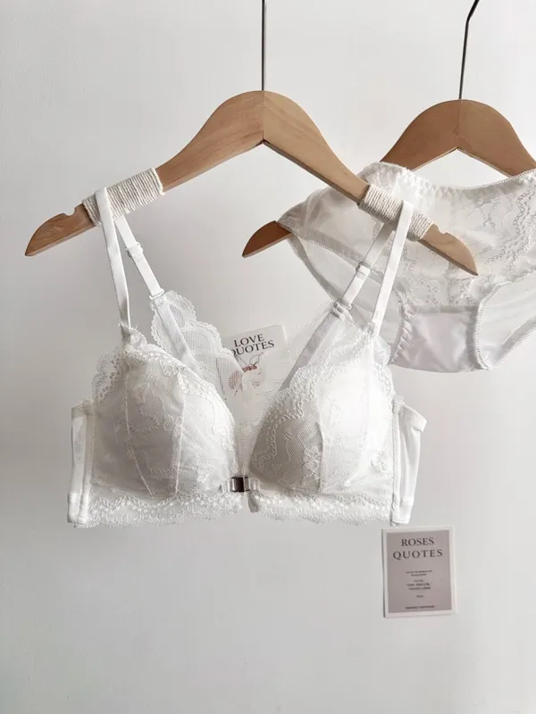 Feminino pequeno busto conjunto de sutiã de renda fechamento frontal sem fio bonito volta push‑up sutiã macio diário lingerie tamanho 32‑38ab