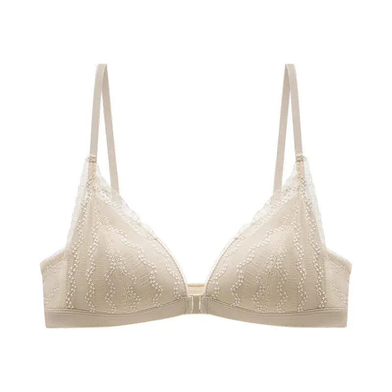 Sutiã push up para seios pequenos, bralette de renda frontal sem fio, copo triangular, roupa íntima sexy, copo demi fino, peito pequeno