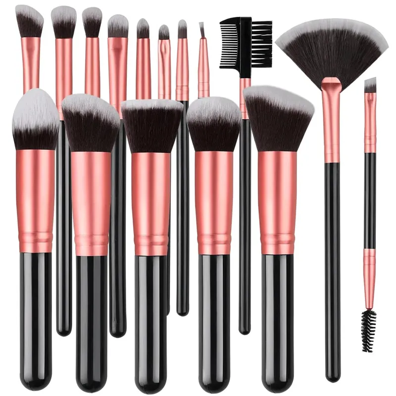 Conjunto de pincéis de maquiagem profissional, 16 peças, sombra, contorno, base, destaque, pó, mistura, esponja de maquiagem, pó