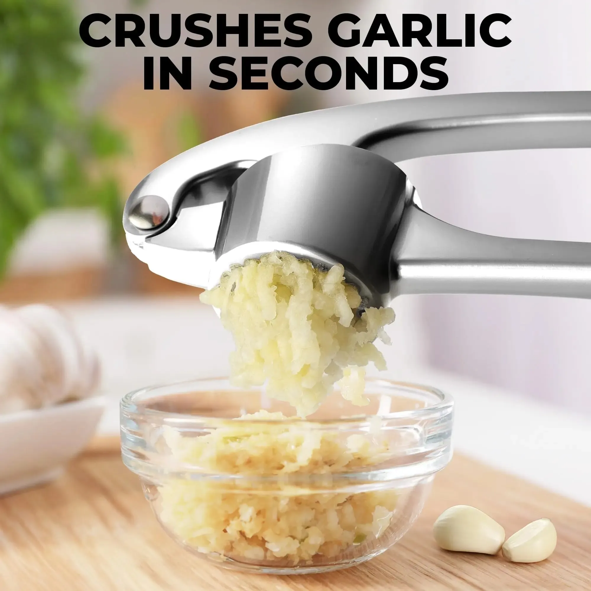 Kitchen Large Premium Garlic Press Set - Bigger Bowl for Bigger Garlic - Rust Proof & Dishwasher Safe Garlic Mincer Tool