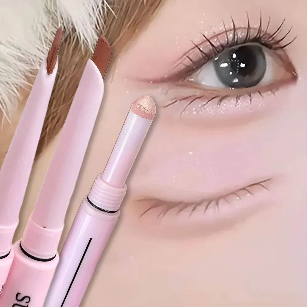 Caneta aegyosal fosca com glitter de extremidade dupla, destaque e sombra, maquiagem para os olhos, delineador em gel para bicho da seda