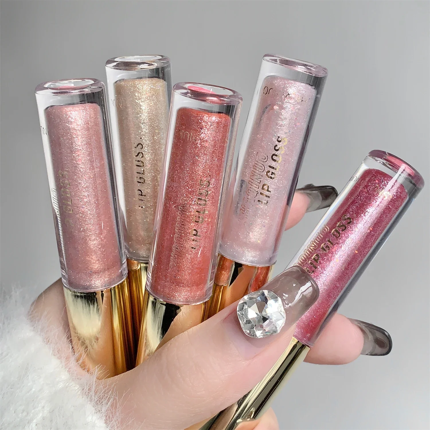 Pérola diamante brilho labial esmalte de longa duração hidratante brilho labial matiz óleo espelho de maquiagem água luz batons líquidos