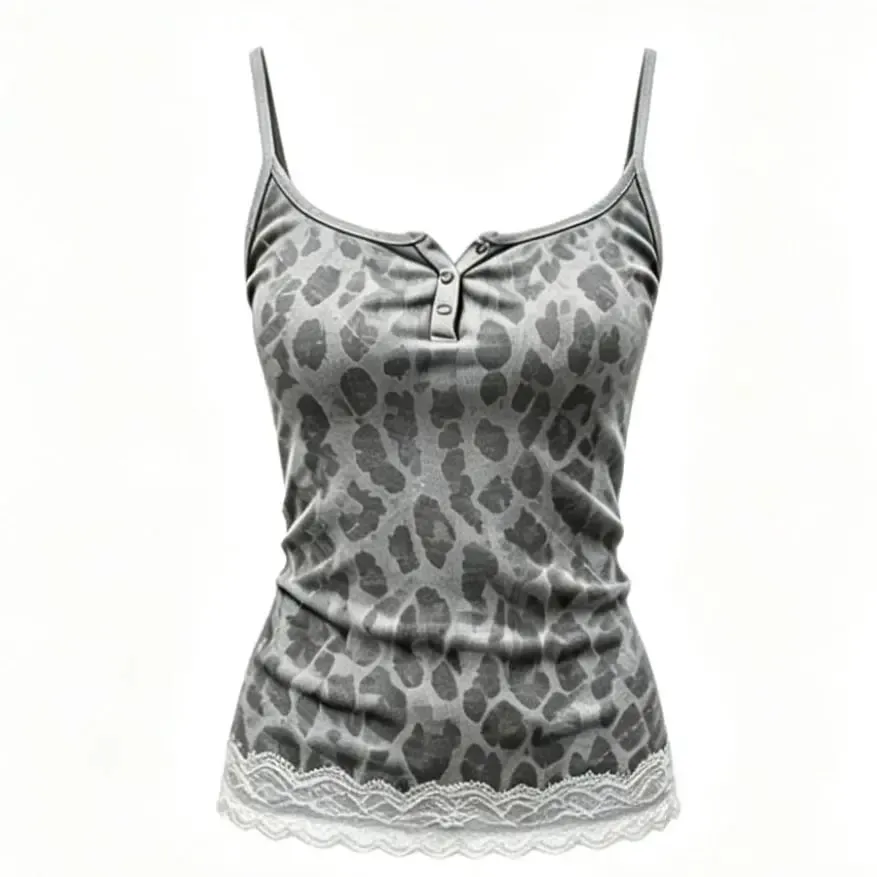 American Leopard Print Slips Bows Patchwork Lace Sexy Slim Crop Camis Top Fashion Women Y2K Outfits Festival Party Halter Vest