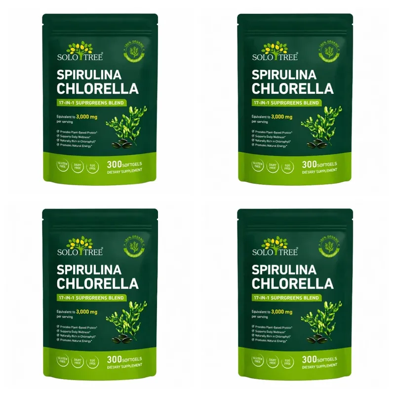 Solo Tree Spirulina Chlorella Softgels com Microalgas Orgânicas Vitamina B6 B12 Equilíbrio Digestivo e Suporte Imunológico 300 Softgels