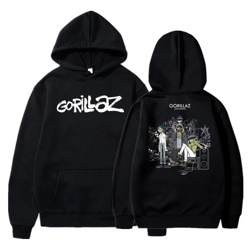秋冬套頭衫長袖寬鬆柔軟衛衣街頭服飾外套 Gorillaz 印花男女連帽衫