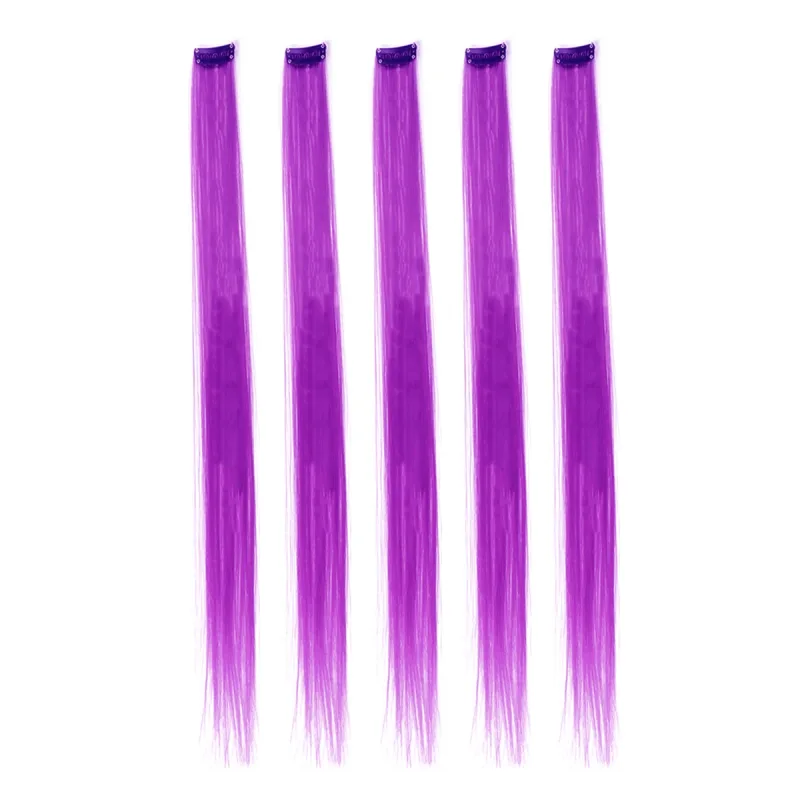 5pcs/set Colorful Clip In Synthetic Hair Extension Rainbow Long Straight Hairpieces For Women Girl Kids Y2K Style Daily Party