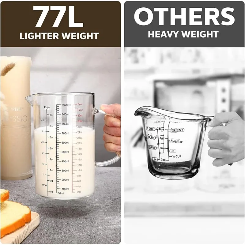 Tasses à mesurer en verre Borosilicate, tasse à échelle en verre transparent avec poignée, bec en forme de V, bécher à mesurer en verre de cuisine
