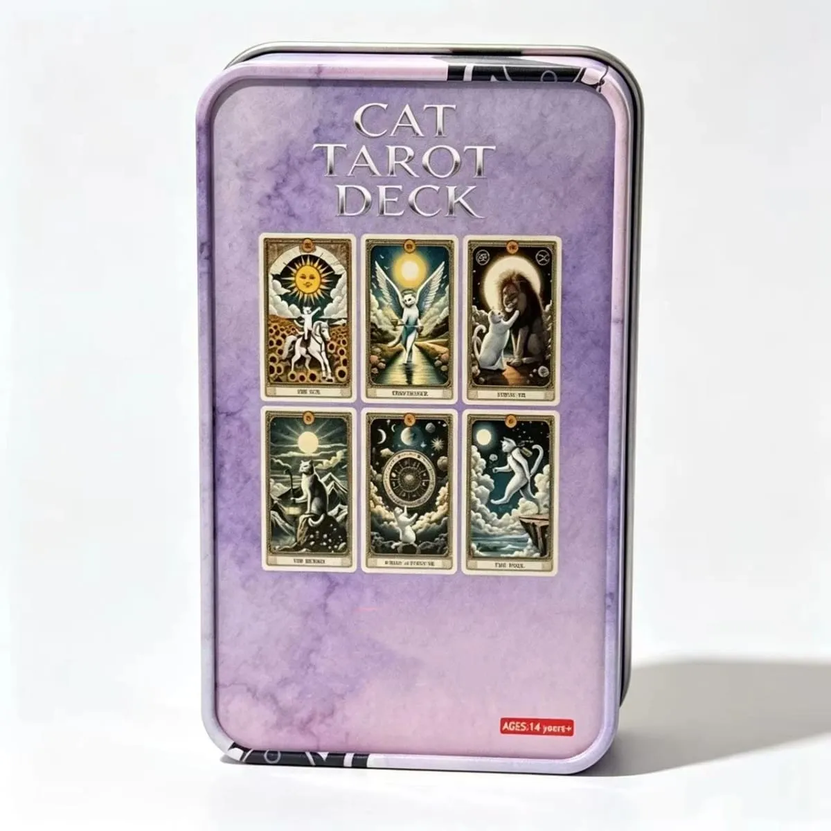 Baralho de tarô de gato 12*7cm em caixa de metal 350gsm, versão em inglês, cartas de tarô, jogos de tabuleiro com manual de instruções em papel — image 6