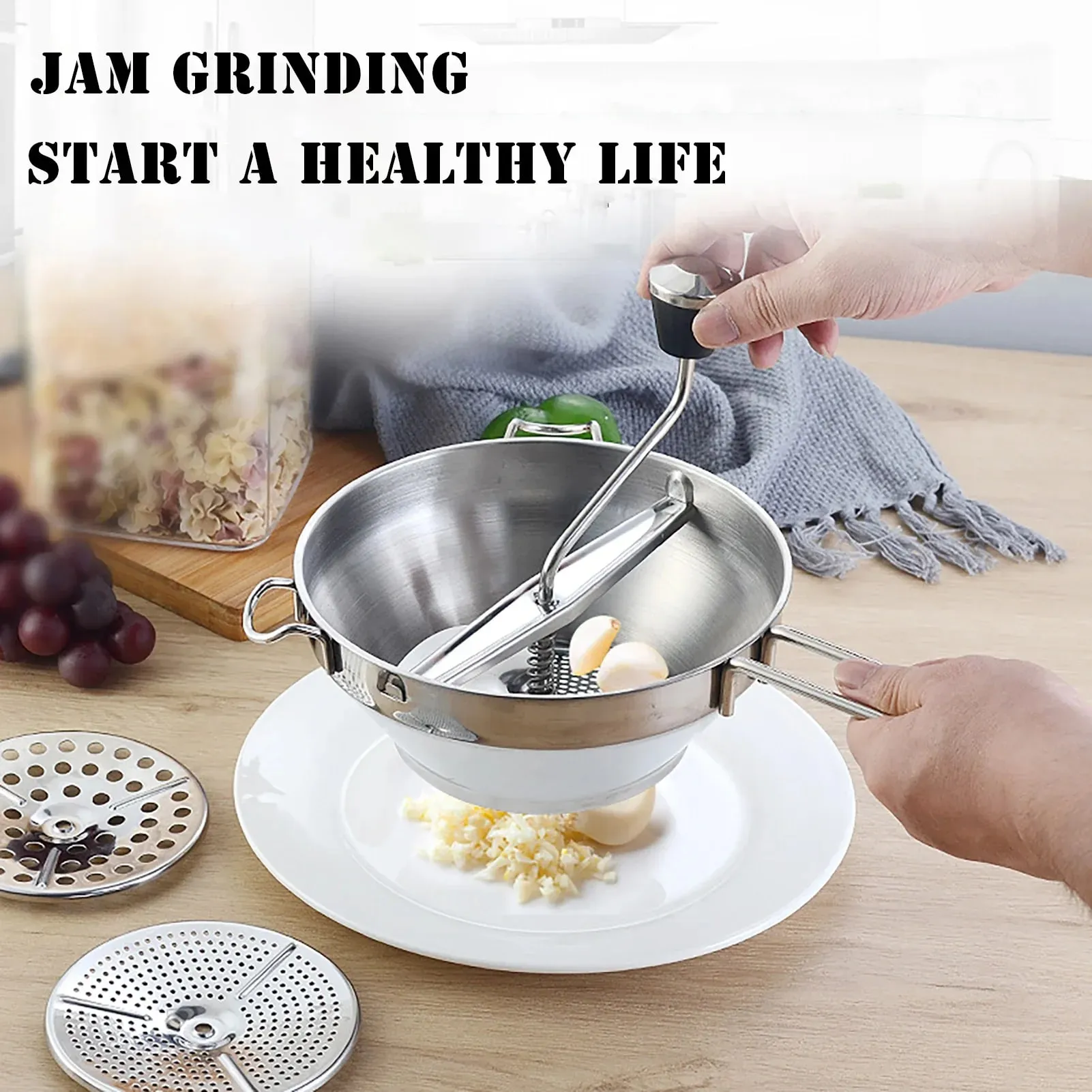 Moinho de alimentos rotativo inoxidável multifuncional, moinho de compotas com 3 discos, moedor manual de alimentos durável, lama vegetal — image 5