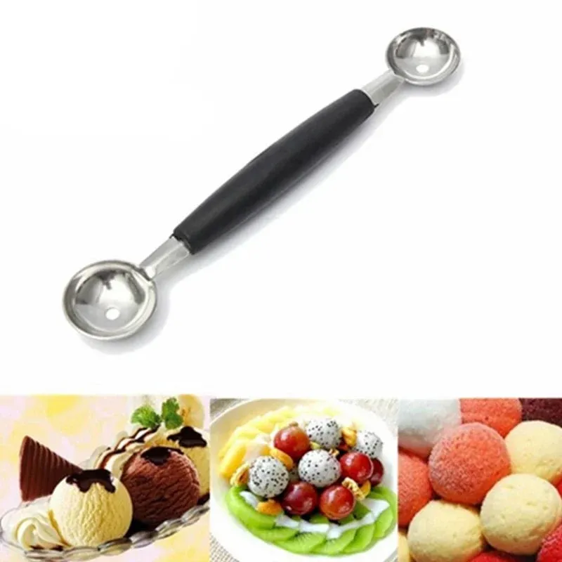 Colher de sorvete multifuncional de aço inoxidável, colher de sorvete de frutas de duas cabeças, melancia, escavador de bola, ferramentas de cozinha, 1 peça