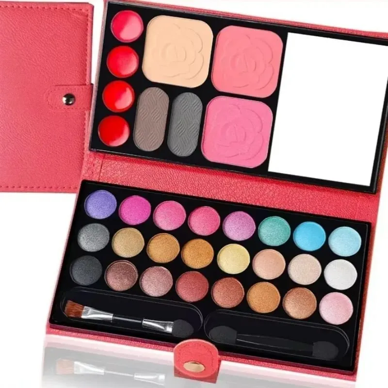 Sombra de olho em pó blush batom duradouro conjunto de maquiagem cosméticos com espelhos para iniciantes crianças viagem paletas portáteis 33 cores