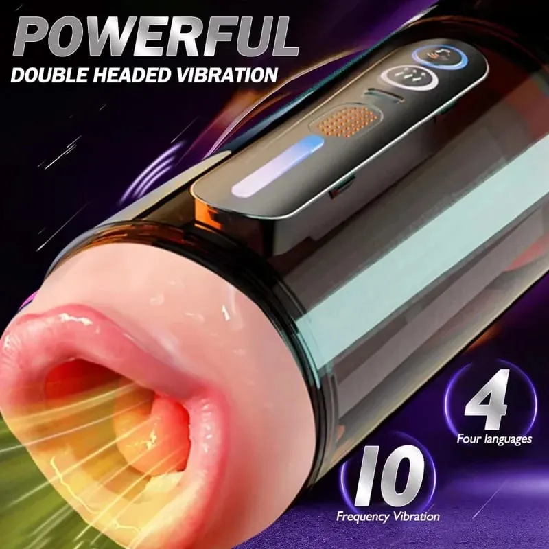 Novo automático masculino realista dupla penetração canal vibração garganta profunda vagina aquecimento voz bolso gato adulto brinquedo sexo — image 3