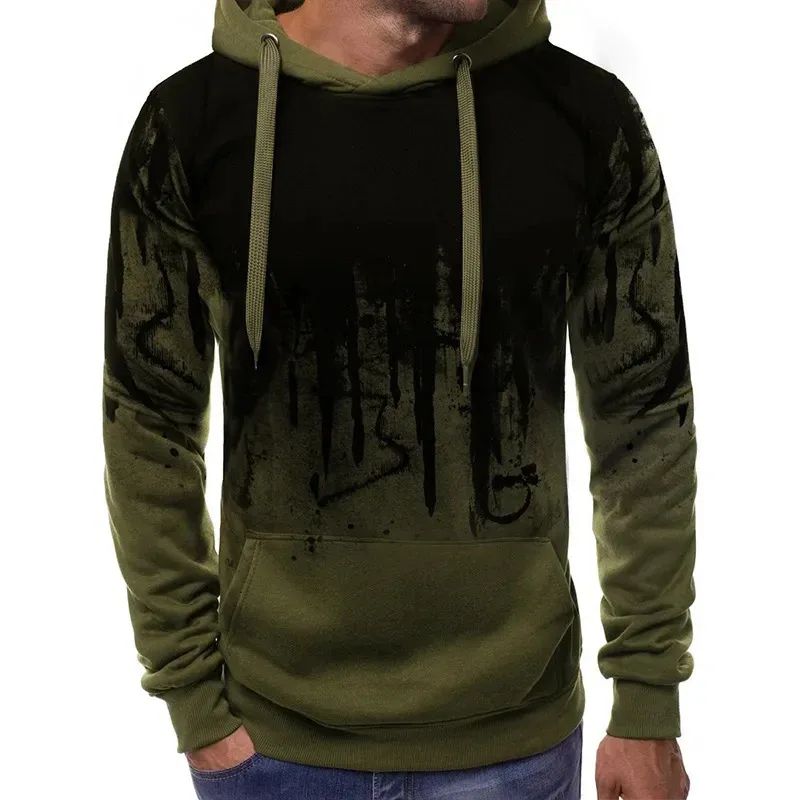 Gradiente impressão pulôver masculino moletom com capuz primavera outono diário fitness esportiva moda casual hoodies roupas soltas