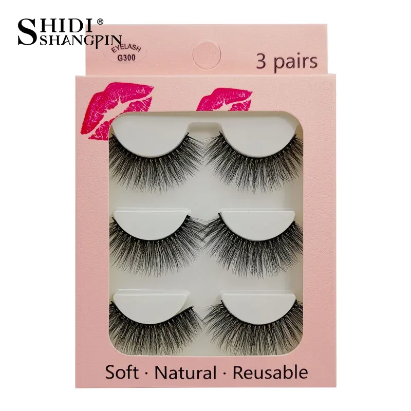 Falso cils 3 pares cílios postiços naturais longos 3d vison cílios macios macios finos feitos à mão cílios falsos ferramentas de maquiagem dos olhos