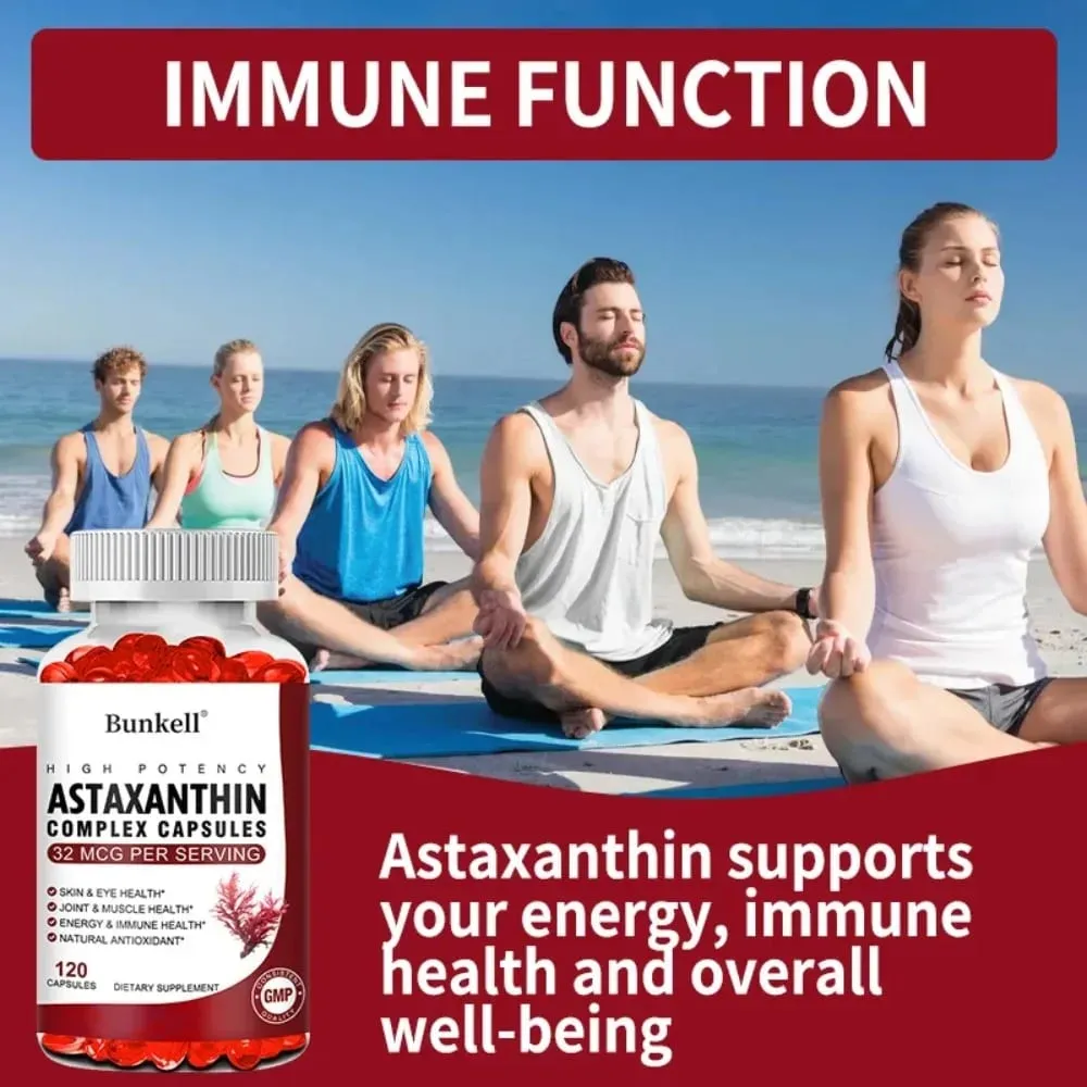 Cápsulas de complexo de astaxantina - com antioxidante de óleo de peixe apoiam a visão dos olhos e da pele, articulações musculares e saúde imunológica