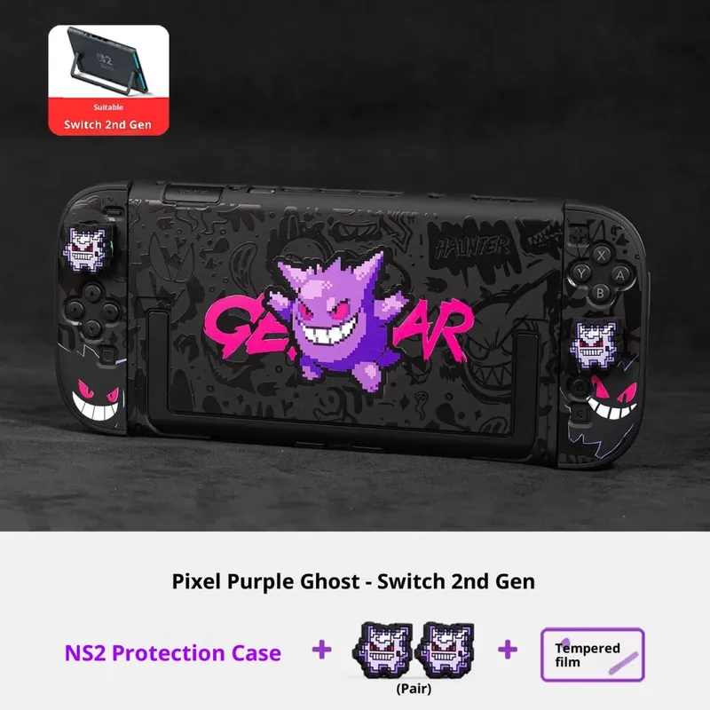 Anime Pokemon Gengar Holder Case For Nitendo Switch 2 Cartoon Removable Handle Holder Protective Cover Grip Cap Game Accessories
