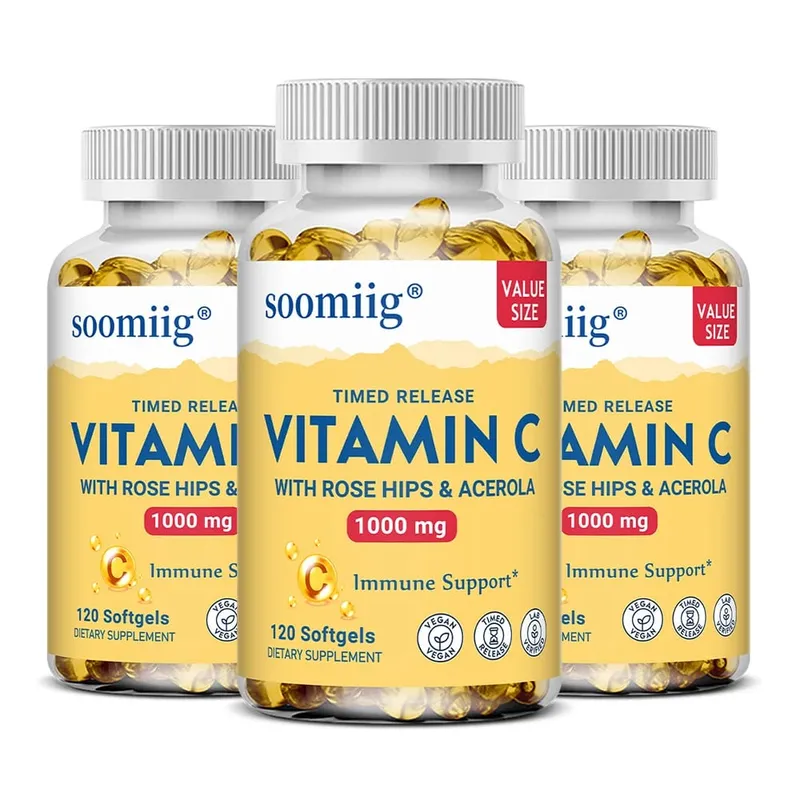 Cápsulas de vitamina C 1000 mg - Suporte imunológico, produção de energia celular, melhora o brilho da pele, dentes e saúde do coração