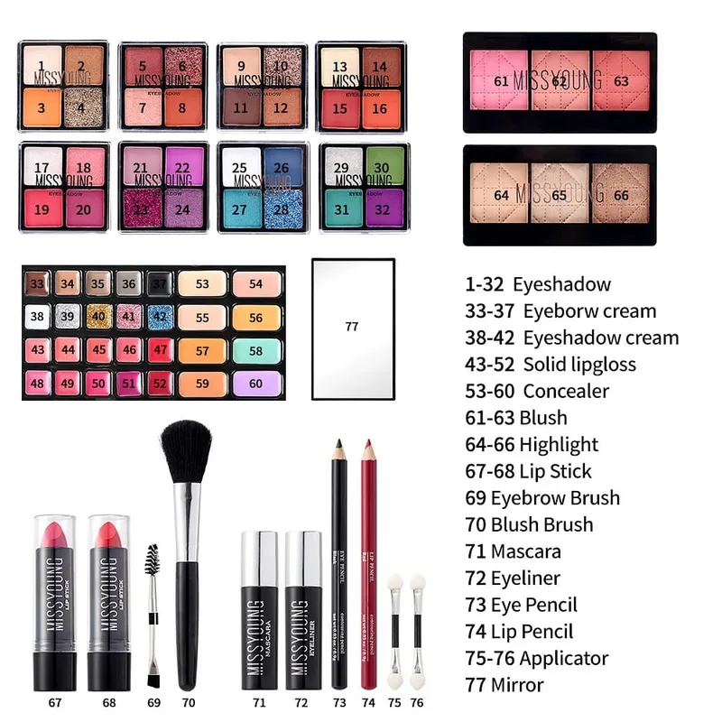 Conjunto de estojo de maquiagem portátil, sombra, batom, delineador labial, blush, kit cosmético facial completo, ideal para presente de feriado, conjunto de maquiagem