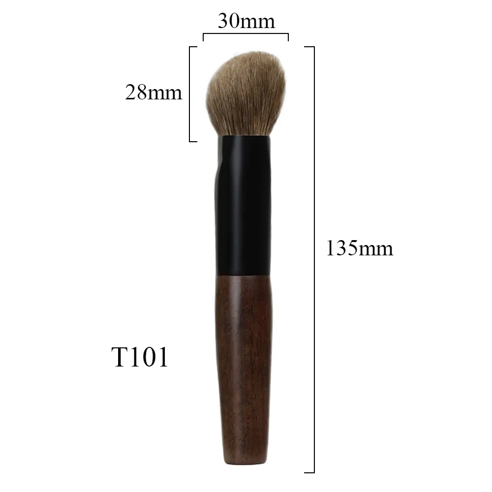 T101 pincéis de maquiagem artesanais profissionais macios naturais de cabelo de cabra pincel de base inclinado cabo de madeira de ébano curto pincel de maquiagem — image 6