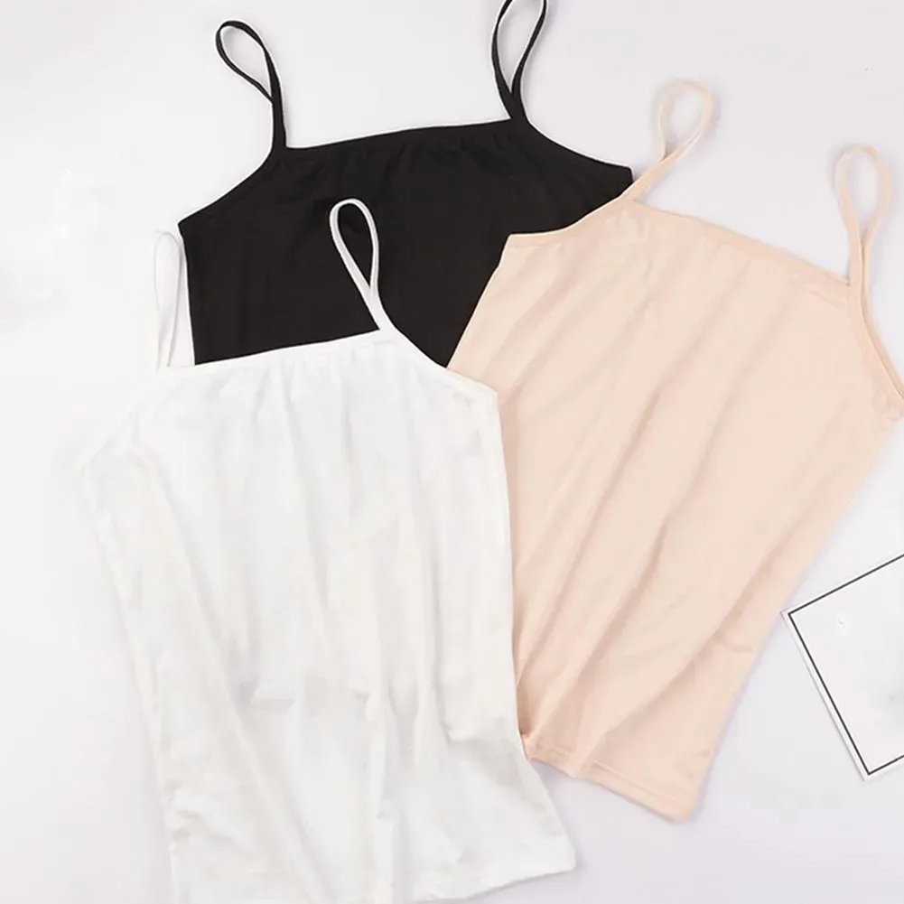 Simples cor sólida feminina regata de algodão macio camis sem mangas colete básico camiseta sexy com tiras camisola para roupas femininas