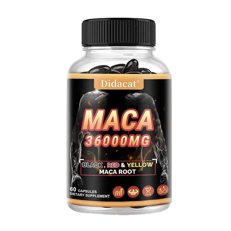 Cápsulas orgânicas em pó de raiz de maca com suplemento de extrato de raiz de maca preto + vermelho + amarelo para homens e mulheres - 120 cápsulas