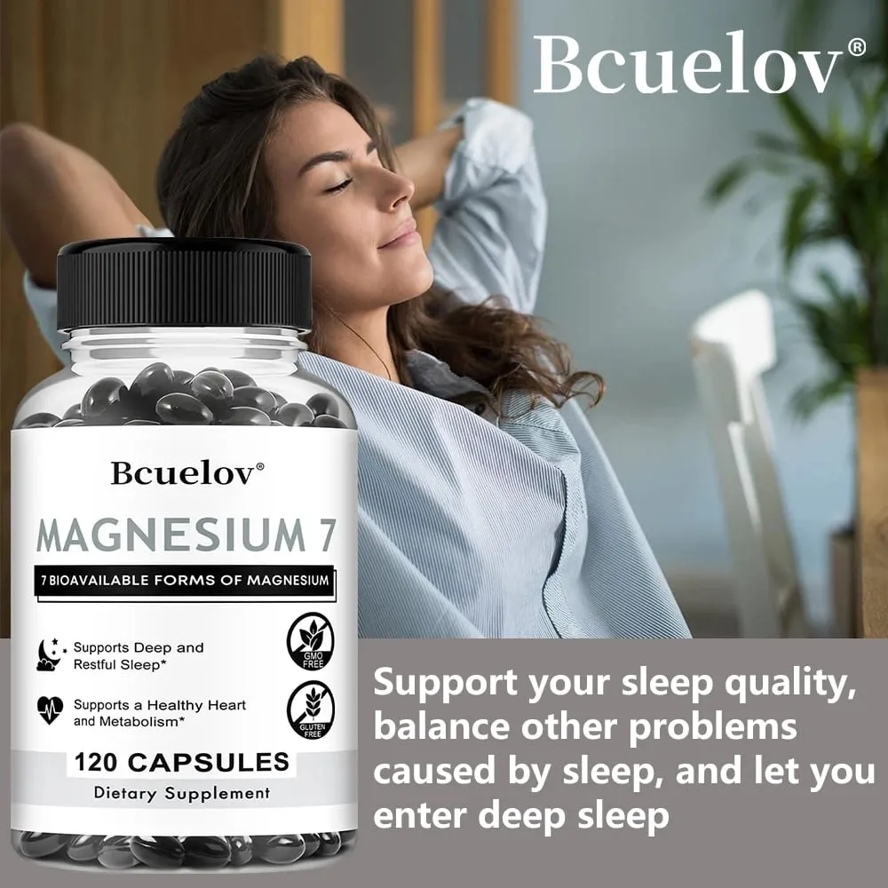 Complexo de magnésio 7 em 1 de alta absorção apoia o relaxamento energético promove um sono saudável ajuda suplementos de suporte muscular
