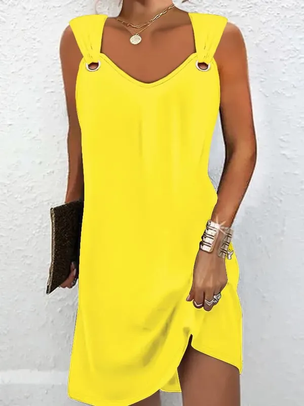 Mulheres verão vestidos casuais 2025 elegante estilo simples cor sólida botão de metal com decote em v sem mangas vestido feminino sexy midi vestidos