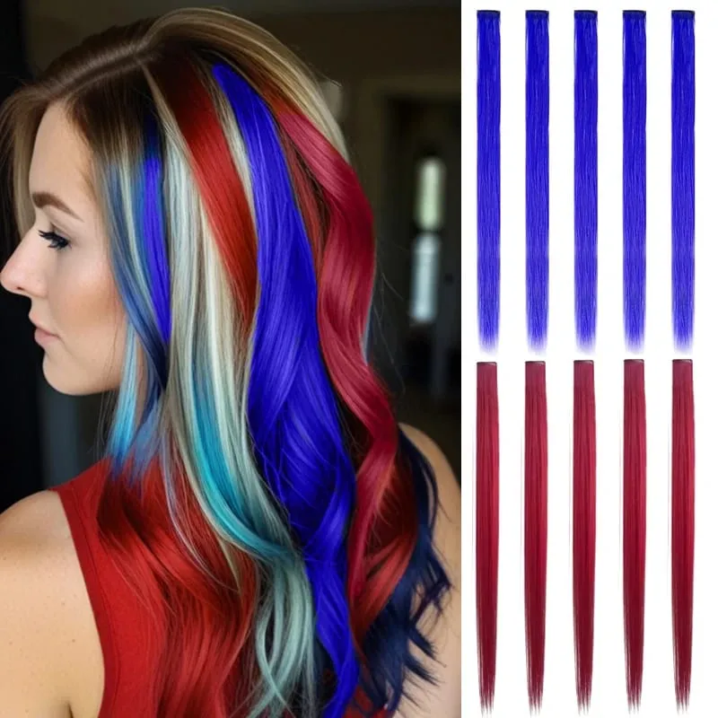 10 pçs 24 Polegada destaque colorido único clip-in extensões de cabelo sintético peças para halloween cosplay festa de aniversário — image 1