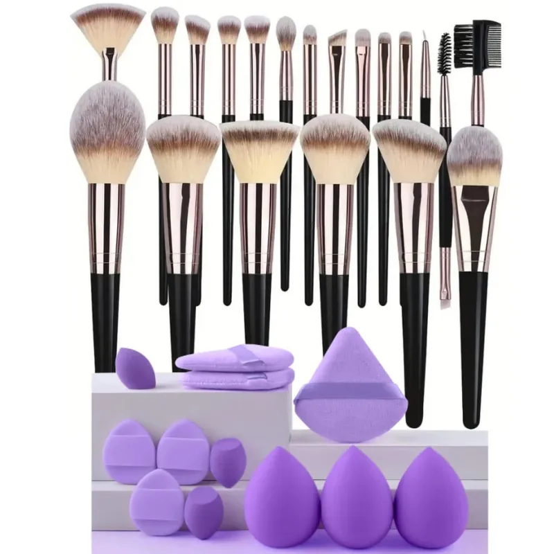 3-20 pçs pincéis de maquiagem conjunto sombra de olho fundação blush iluminador corretivo escova ferramenta de beleza feminina esponjas de polegar puffs