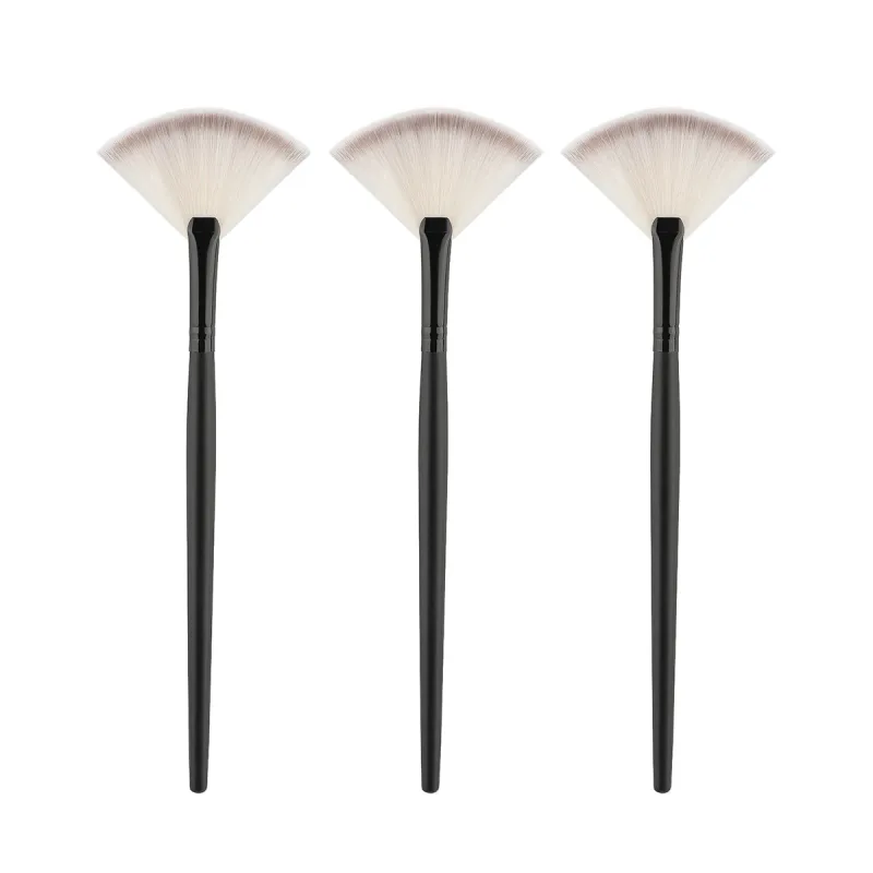 Pincéis de maquiagem artesanais profissionais, macio, cabelo de cabra, pequeno ventilador, iluminador, sombra, cabo de ébano, pincel de maquiagem