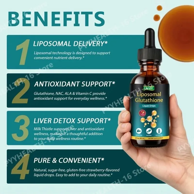 Lenm Liposomal Glutathione Liquid Drops Antioxidant Defense Support with Vitamin C and NAC Sugar Free and Gluten Free 60 ML — image 4