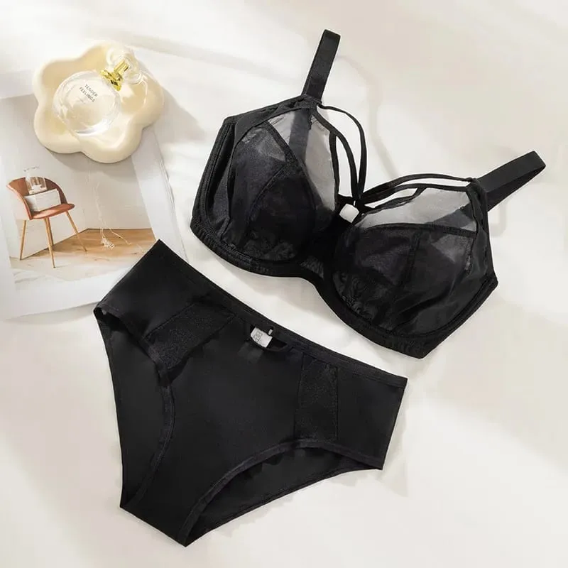 Plus size conjunto de sutiã d-l copo minimizador cobertura completa lingerie anti flacidez push up malha respirável calcinha de cintura alta feminina