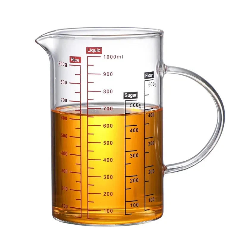 Tasses à mesurer en verre Borosilicate, tasse à échelle en verre transparent avec poignée, bec en forme de V, bécher à mesurer en verre de cuisine