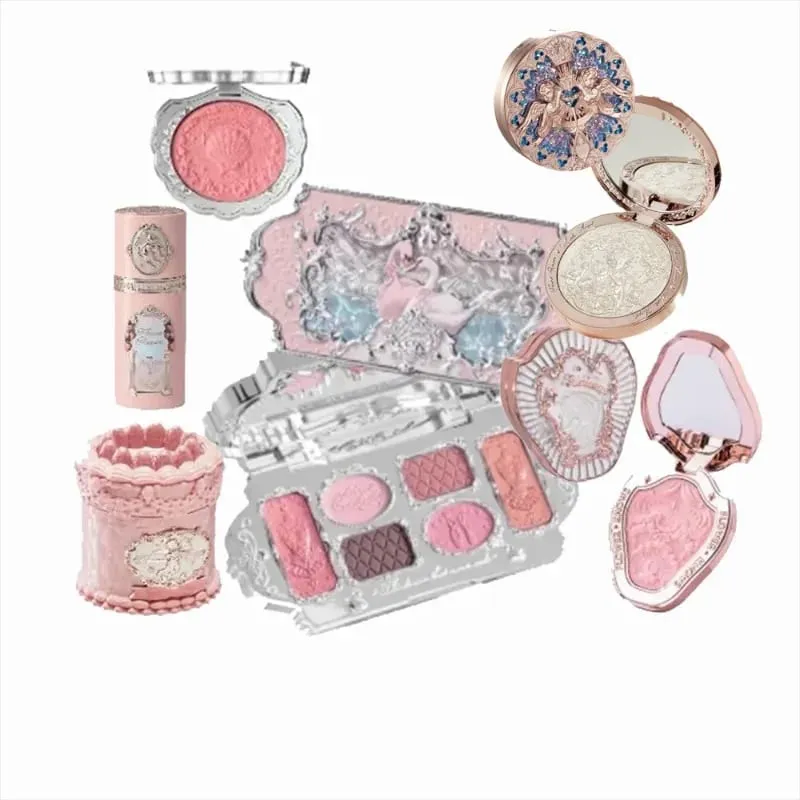 Flor sabe conjunto de maquiagem lábio lama iluminador pó blush sombra de olho maquiagem profissional presente kit para menina cosméticos conjunto completo