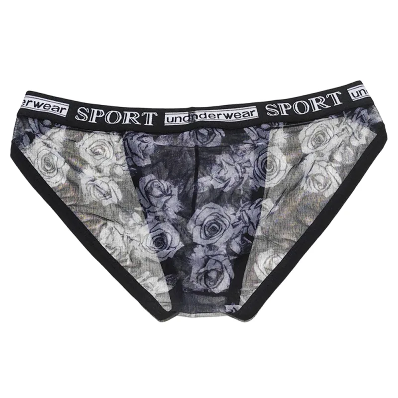 1pc masculino rosa impresso briefs alta perspectiva garfo roupa interior sexy malha pura calcinha respirável confortável cuecas