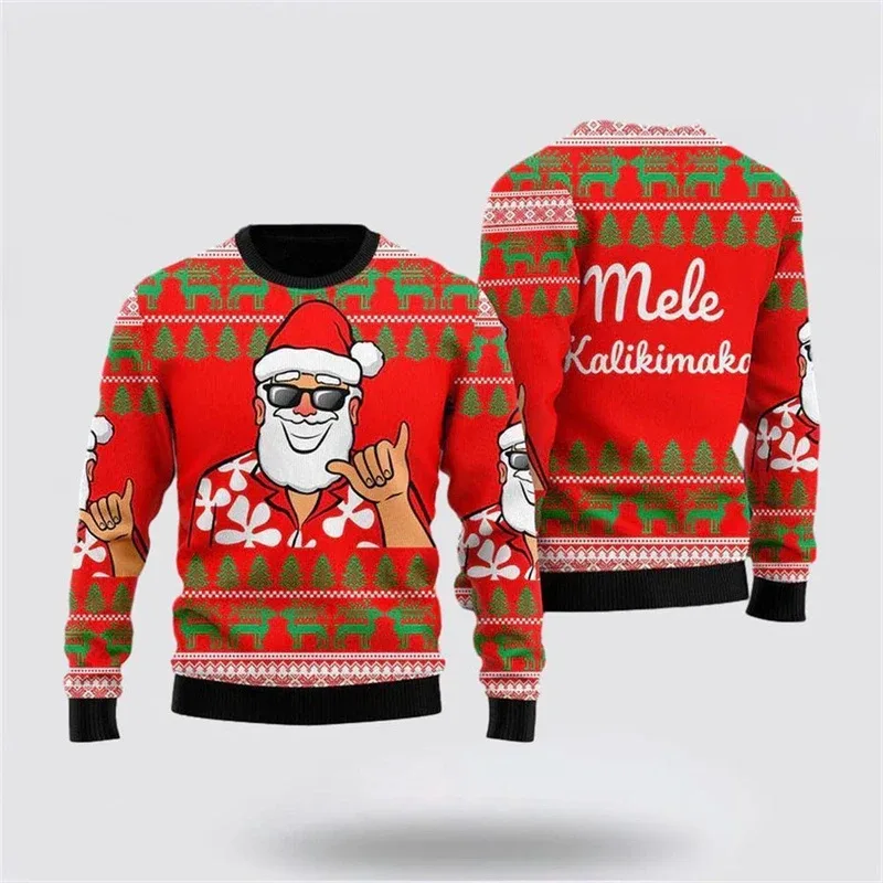 Novo 2026 suéter feio de natal masculino papai noel padrão pullovers feminino 2026 ano novo feliz natal tripulação pescoço camisolas