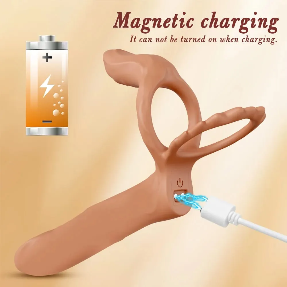 Vibrador de penetração dupla para casal, anel peniano de sêmen, anel peniano, ampliação do pênis, brinquedos sexuais vibratórios retardados para homens adultos