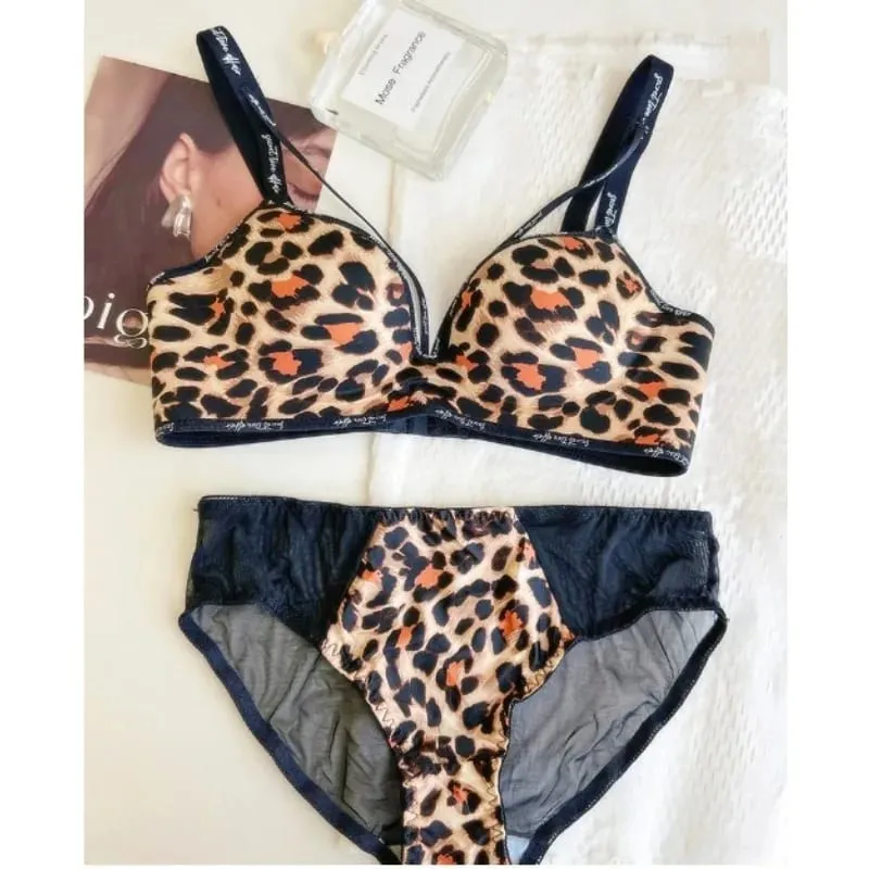 Elegante estampa de leopardo sem costura lingerie sem fio fino confortável reunir pequeno peito bonito forma casual wear S-XL terno
