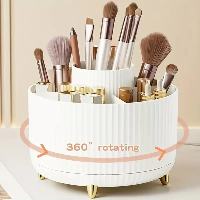Organizador de suporte de pincel de maquiagem, 5 espaços, rotação 360 °, pincéis de maquiagem, organizadores de armazenamento de mesa para vaidade, banheiro, escritório