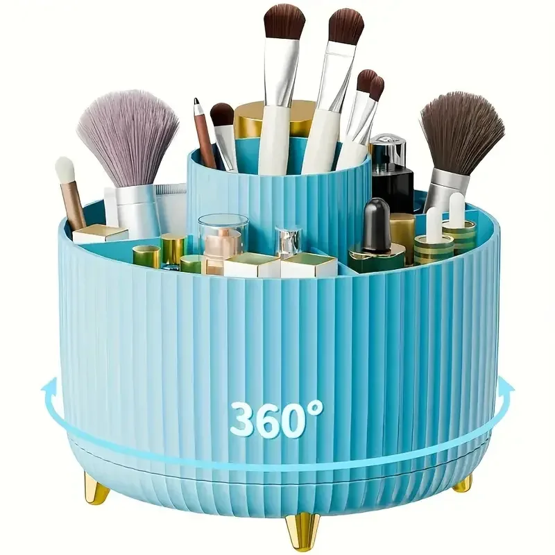 Organizador de suporte de pincel de maquiagem, 5 espaços, rotação 360 °, pincéis de maquiagem, organizadores de armazenamento de mesa para vaidade, banheiro, escritório