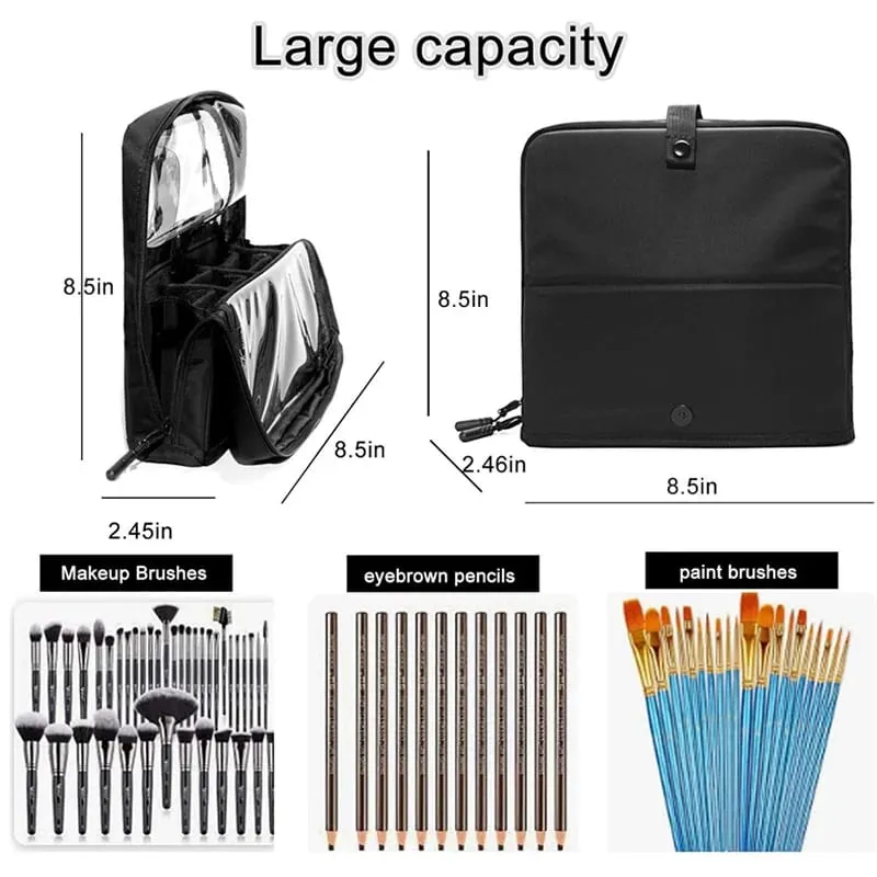 Bolsa de armazenamento para pincéis de maquiagem, com divisórias ajustáveis, dobrável, para armazenamento de pincéis de maquiagem, grande capacidade