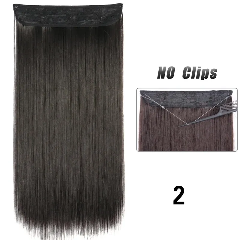 Sem clipes extensões de cabelo fio invisível longo em linha reta sintético falso pedaço de cabelo 80cm preto marrom loiro penteado