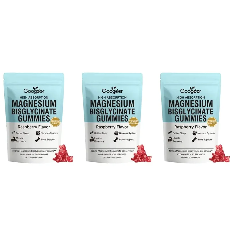 Gomas de bisglicinato de magnésio para os ossos, músculos, sono, suporte ao sistema nervoso, bem-estar com vitamina D3 e zinco 60 gomas