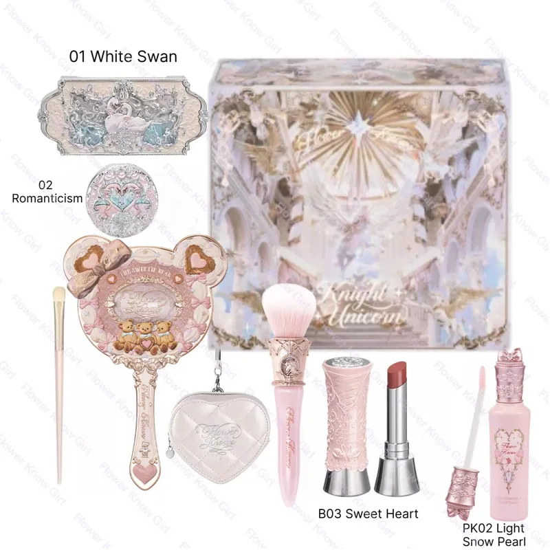 Flor sabe kit de maquiagem completa caixa de presente de luxo sombra paleta blush lábio creme mão espelho clipe de cabelo saco pingente bonito beleza cos