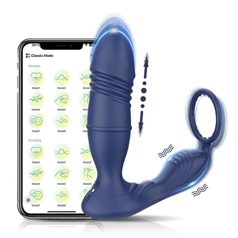 APP 控制男性前列腺按摩器伸縮肛門振動器同性戀肛塞陰莖環成人用品男士性玩具