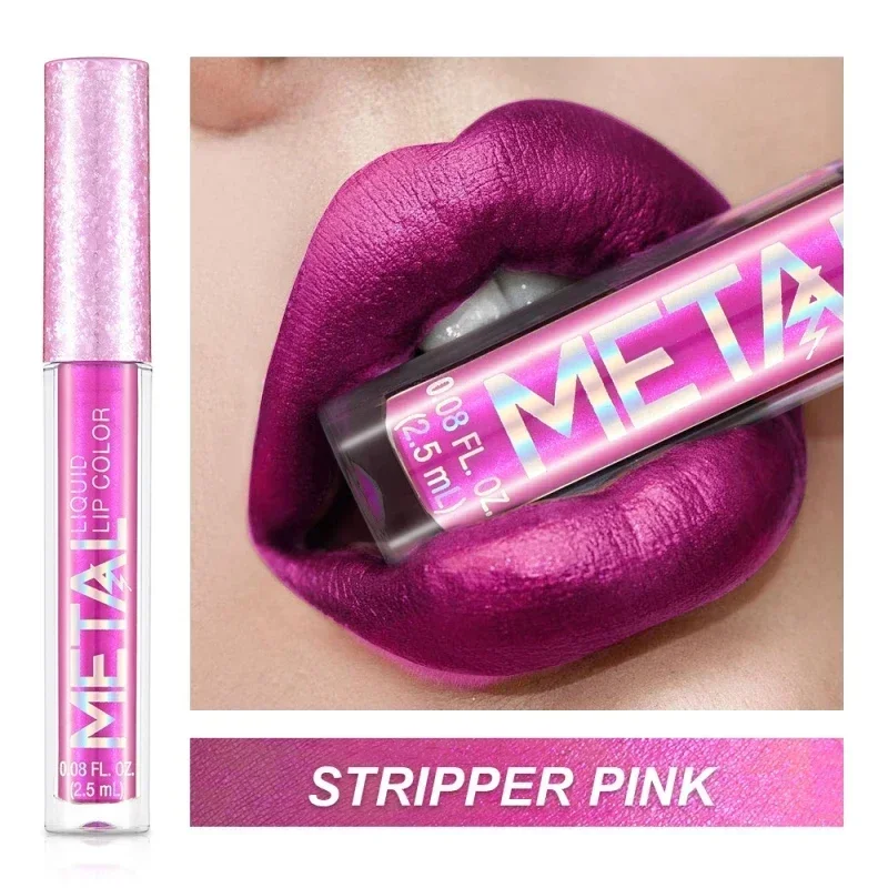 Batom líquido metálico fosco, à prova d'água, longa duração, copo antiaderente, brilho labial brilhante, feminino, maquiagem para lábios, 12 cores