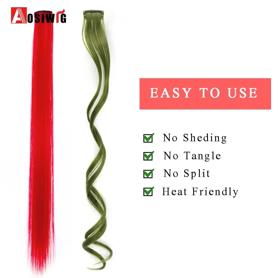 22 "sintético longo reto arco-íris destaque extensões de cabelo colorido clipe em uma peça ombre rosa roxo verde amarelo para wome
